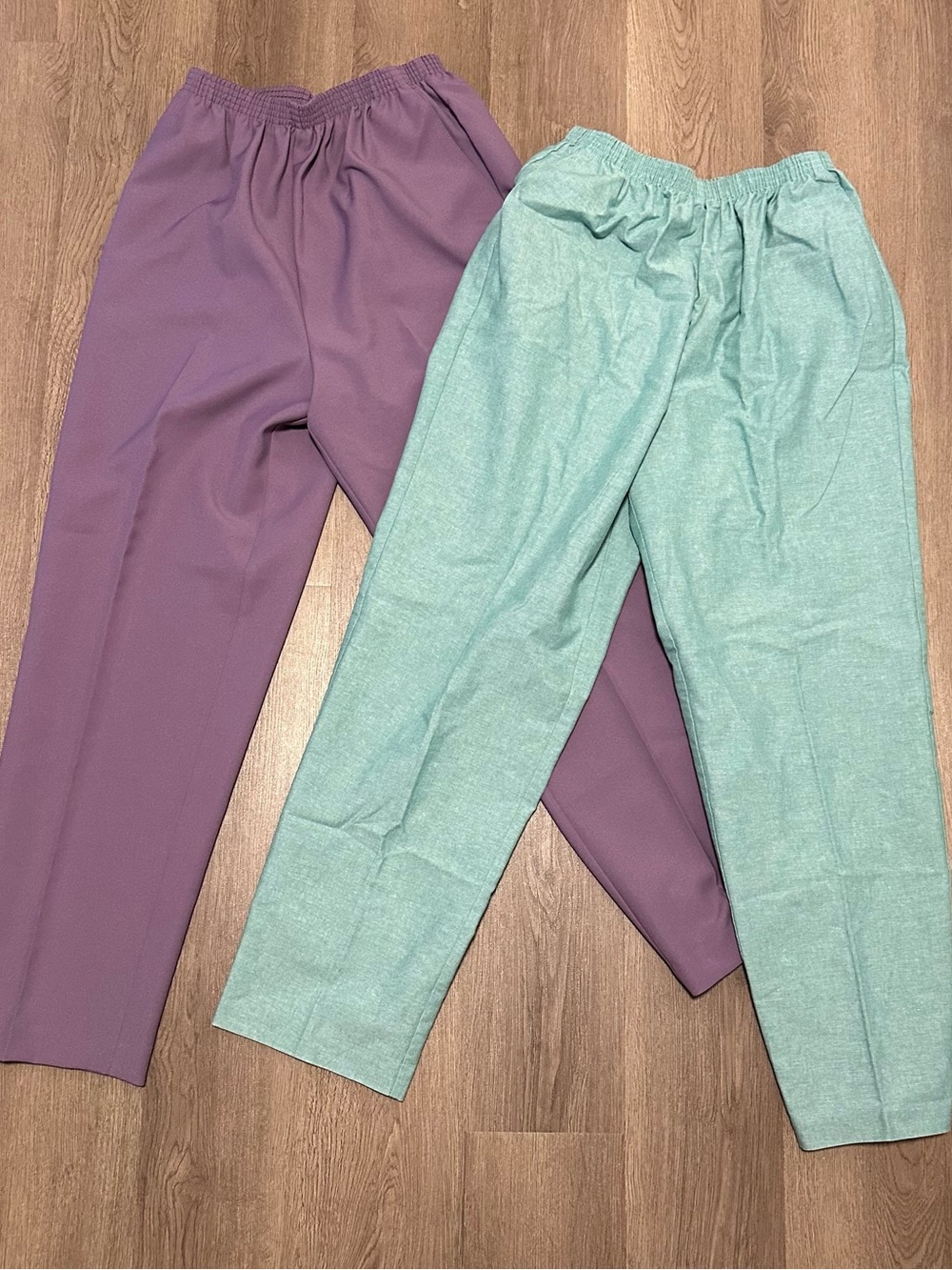 Alfred Dunner Casual Elastic-Waist Pants Duo in Lavender Purple and Mint Green